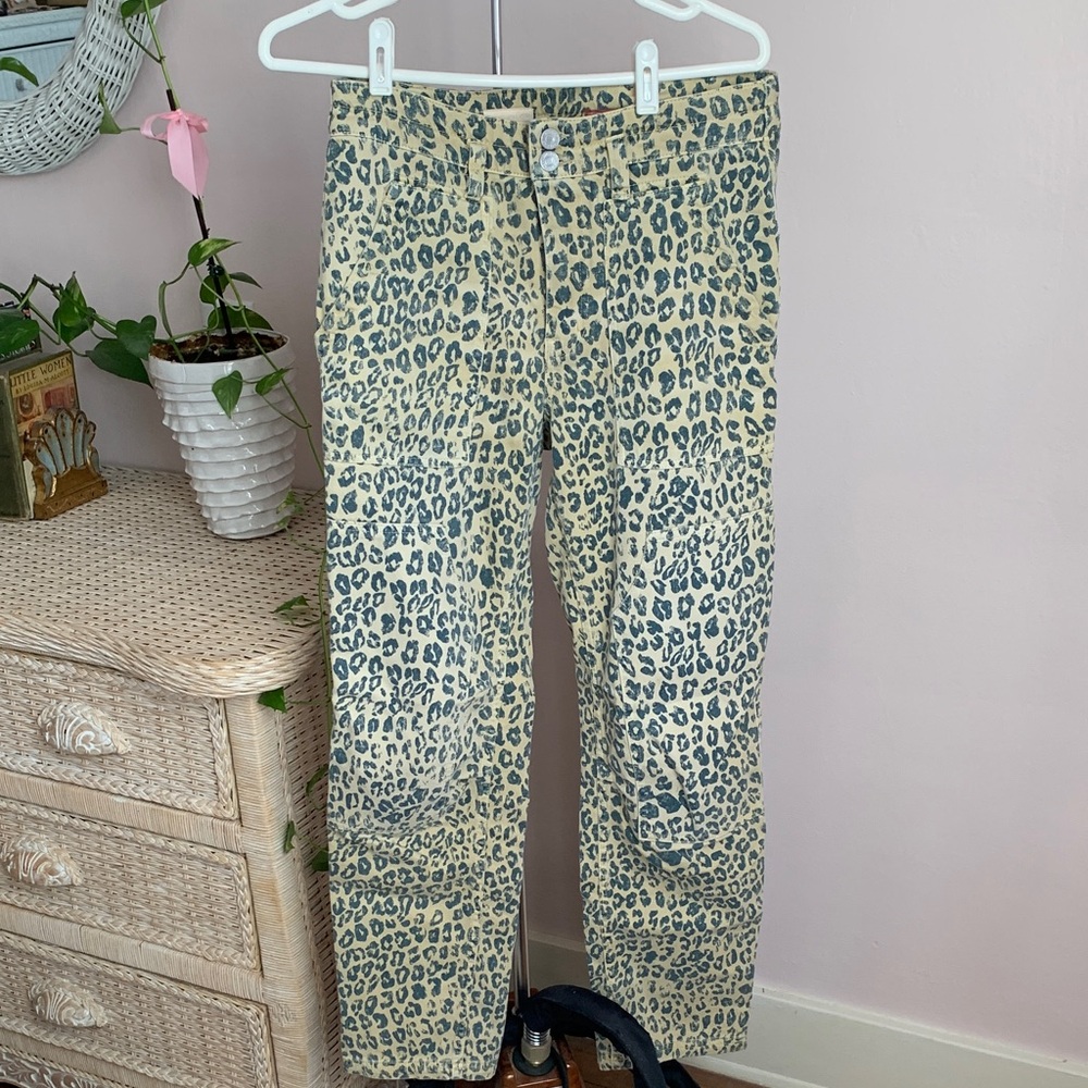 Pilcro Leopard Print Boyfriend Jeans - Cream and Gray